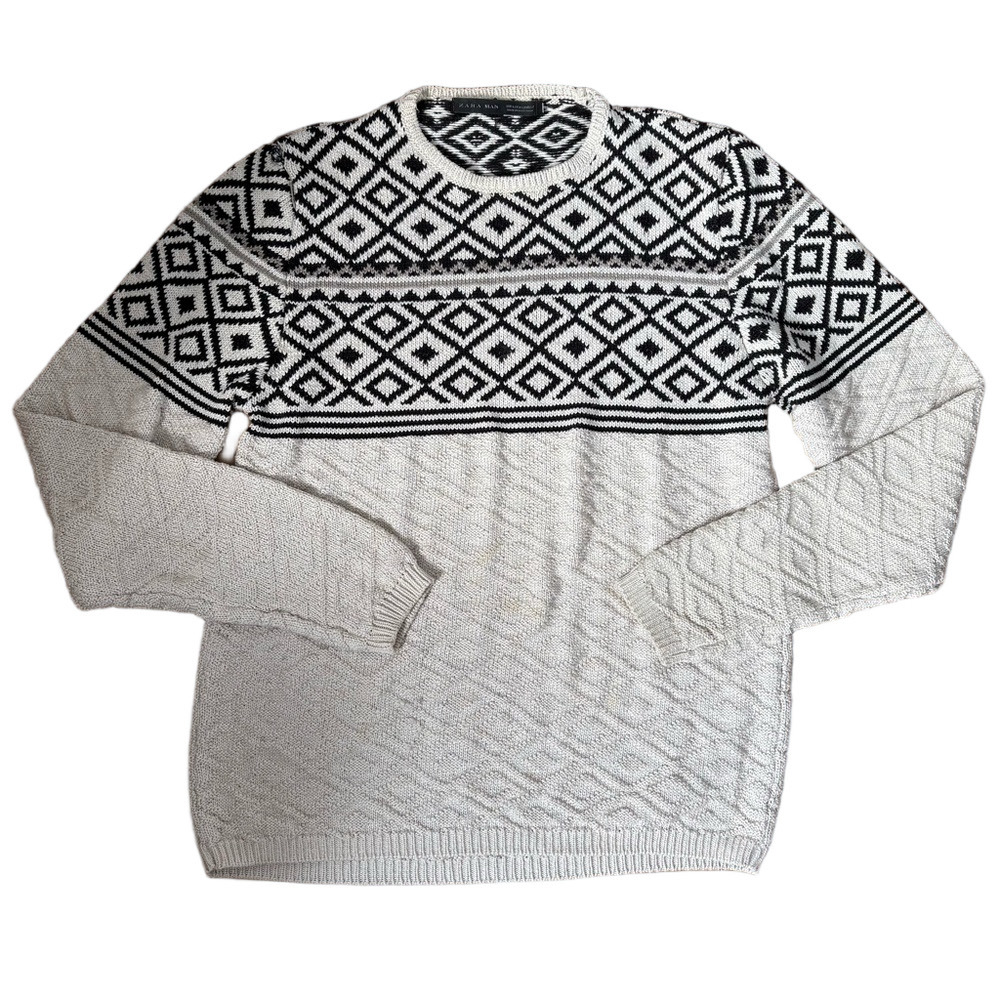 Zara Black and White Geometric Crewneck Sweater